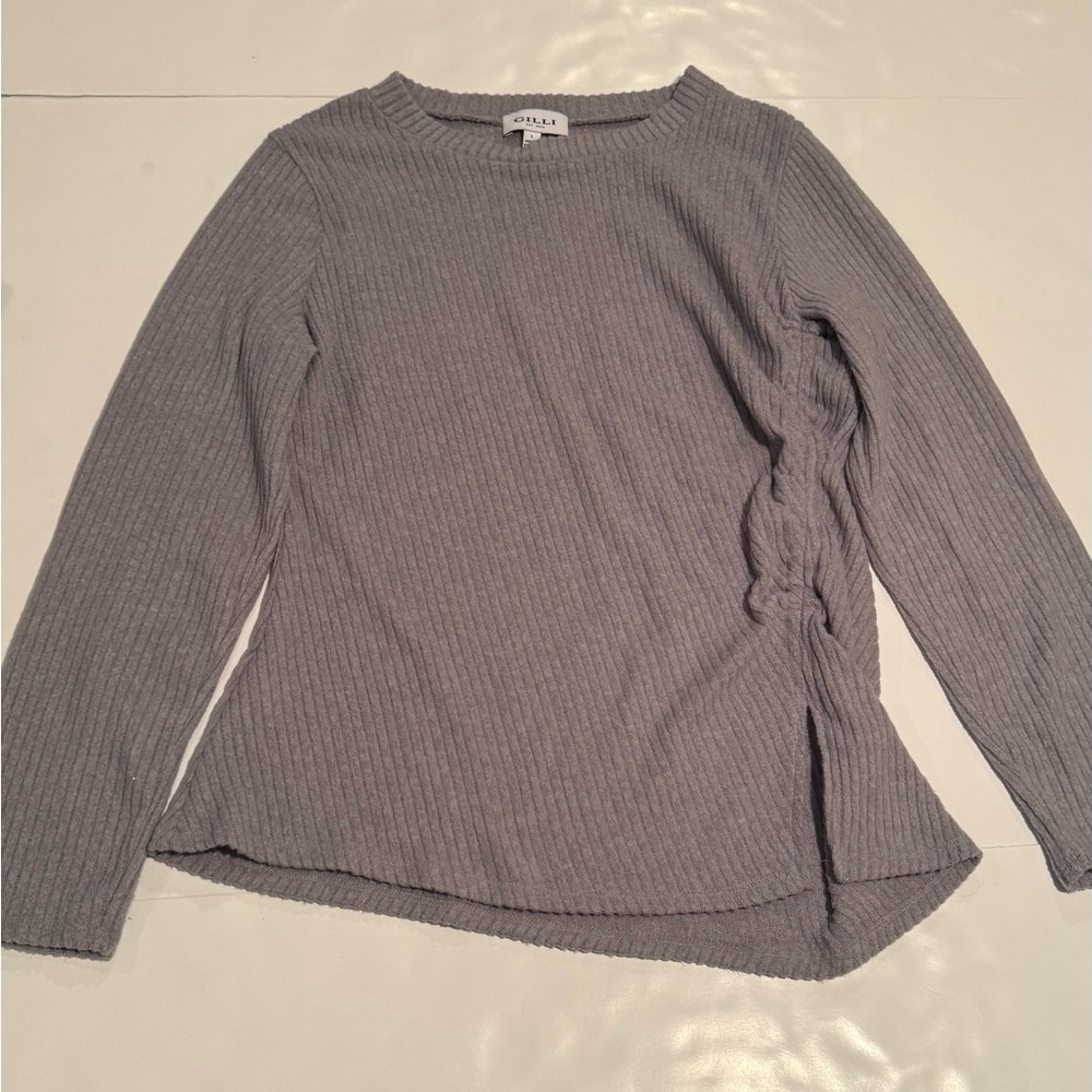 Gilli Light Gray Ribbed Long Sleeve Top
